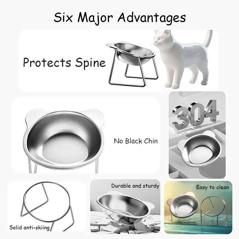 15 Tilted Elevated Dog 304 Stainless Steel Anti-Vomiting Pet Food Water Bowl Spine Protection for Dogs Cats 26W0330