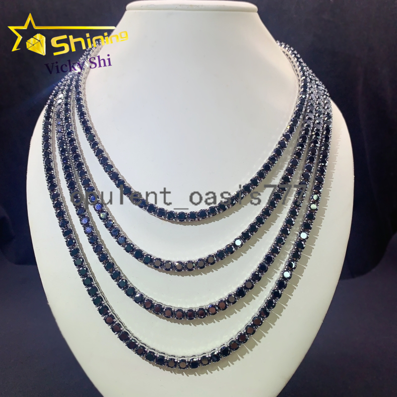 Factory Price Pass Diamond Tester 925 silver 925 silver 925 silver 5mm Black Moissanite Tennis Chain Bracelet Necklace