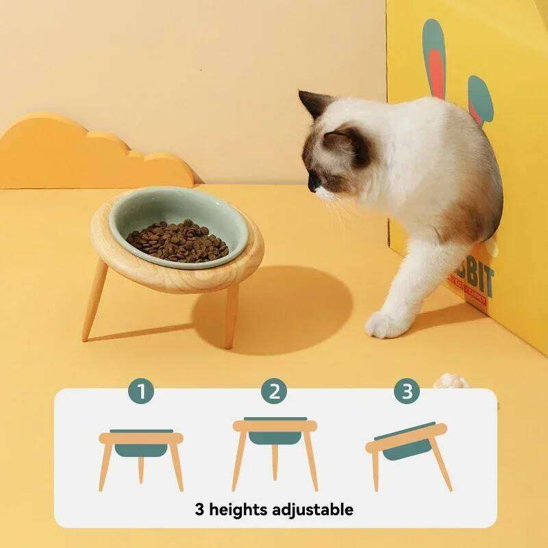 800ml Food Water Bowl with Wood Stand Small Medium Dogs Elevated Drinking Eating Feeder Pet Cat Dog Ceramic Feeding Supplies 26W0330