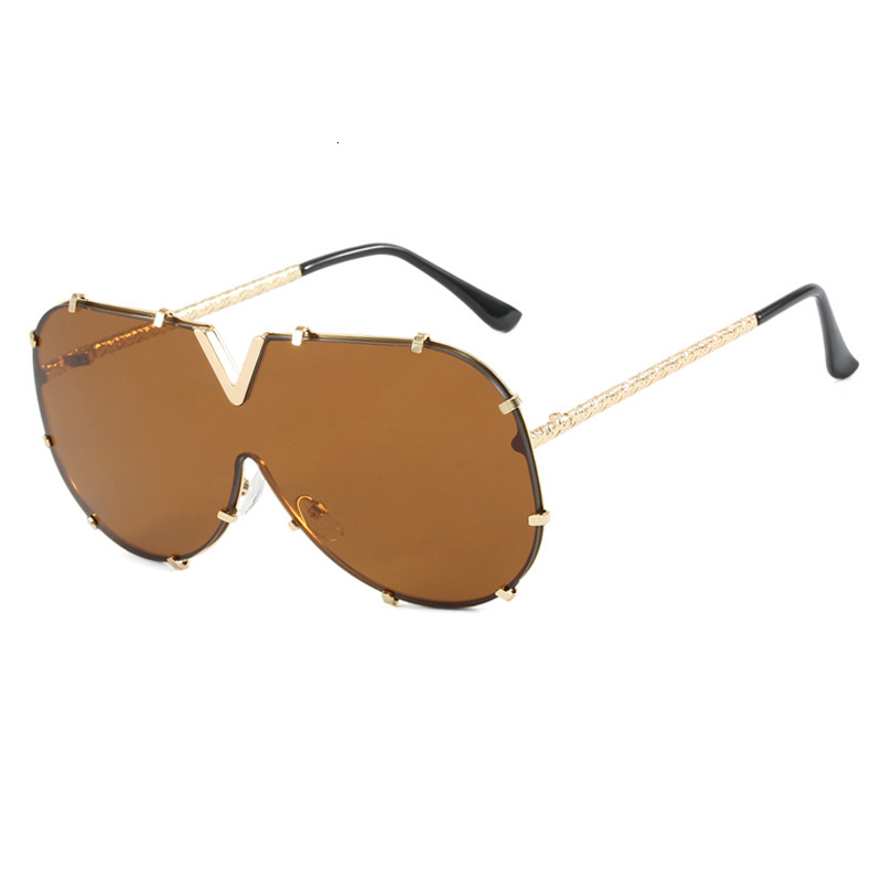Luxury Brand Designer Sunglasses Fashion Metal One-Piece Sunglasses 2026 New European And American V Large Frame Sunglasses Ins Internet Celebrity Sun