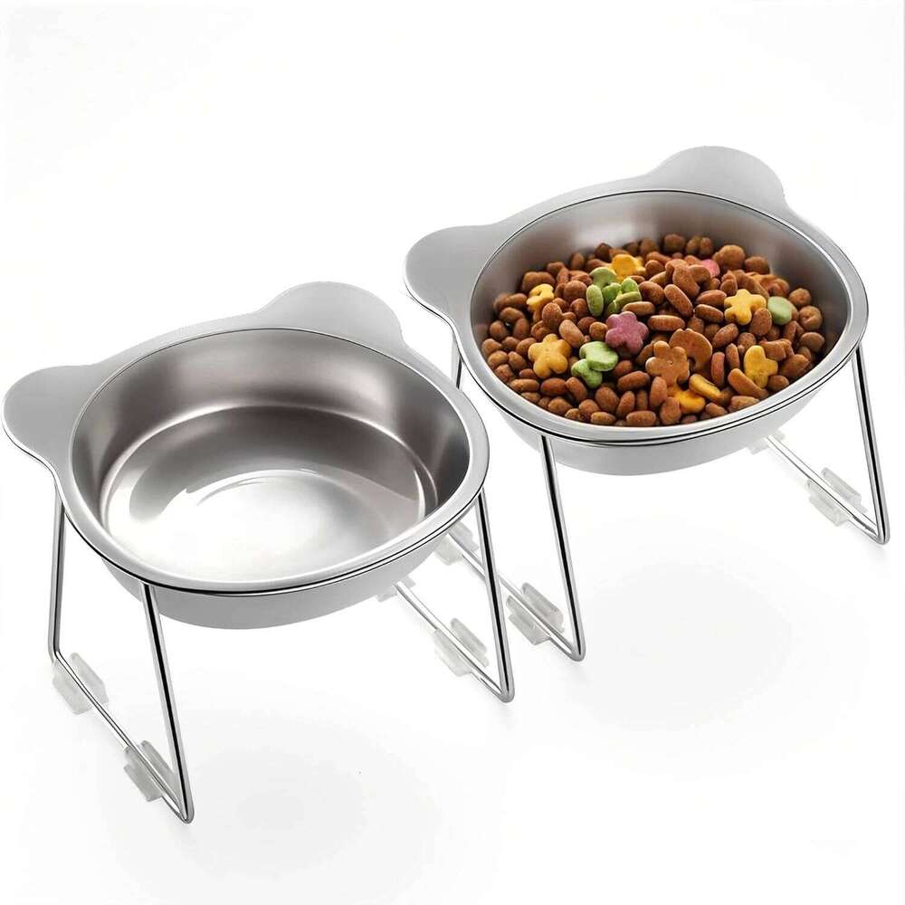 15 Tilted Elevated Dog 304 Stainless Steel Anti-Vomiting Pet Food Water Bowl Spine Protection for Dogs Cats 26W0330