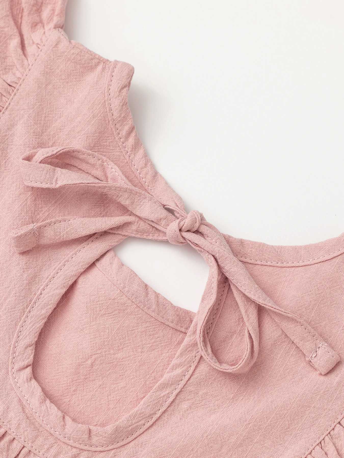 Baby Girls Flying Sleeve Dress Tie-back Overall Dress Cotton Kids Casual Clothes Summer 2024T260330