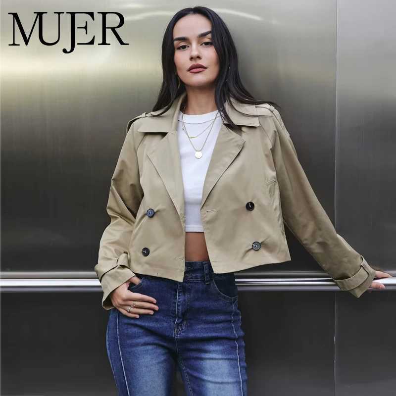 MUJER 2026 Cropped Jacket Women Windbreaker Double Breasted Womens Coats Streetwear Winter Coats for Women Short Womens JacketsT260328