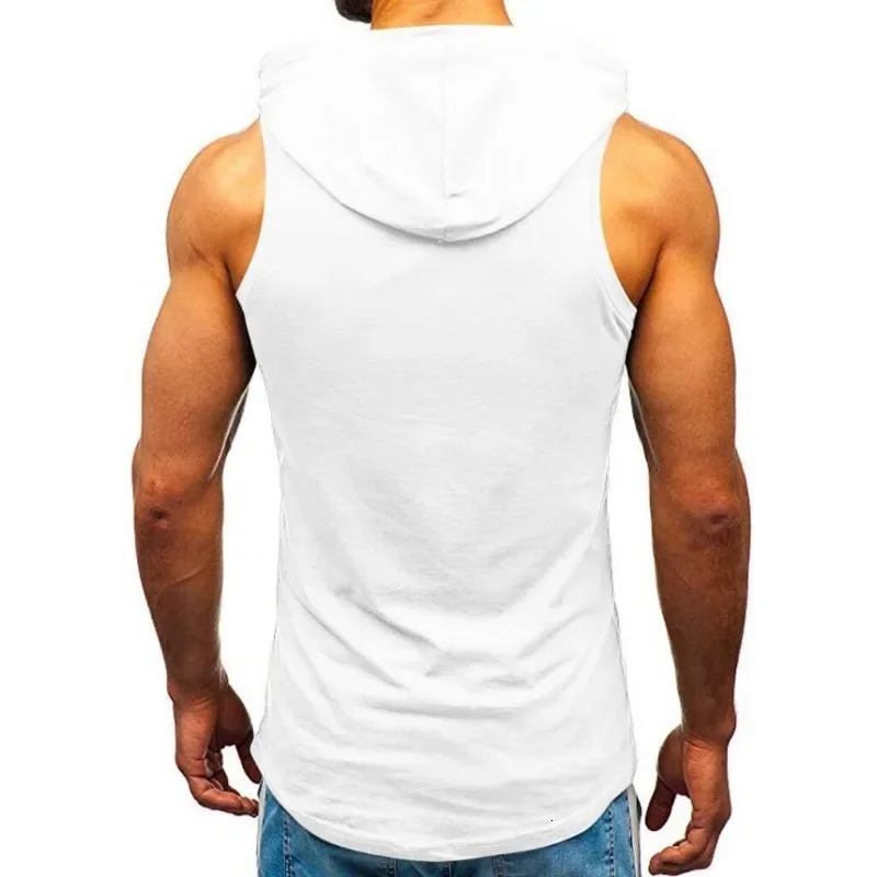 Mens Hooded Tank Tops Gym Workout Training Hoodies Sleeveless Bodybuildng Muscle Cut Off TShirt with Pocket 260312