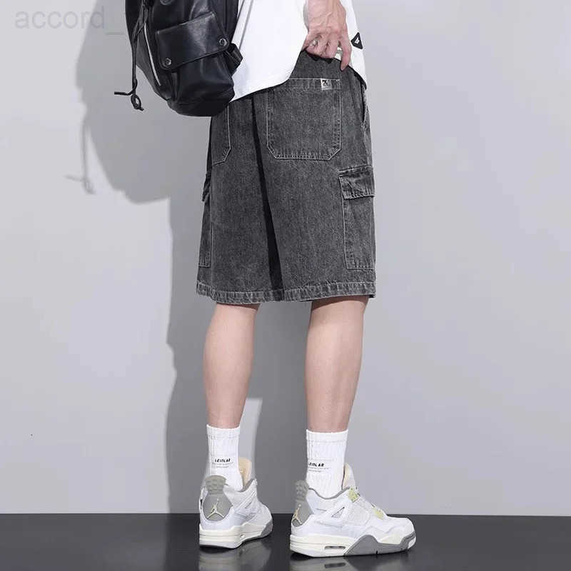 Summer Mens High Street Baggy Cargo Denim Shorts 2026 New Y2K Vintage Drawstring Jorts Hip Hop Fashion Blue Short Jean Pants H260330