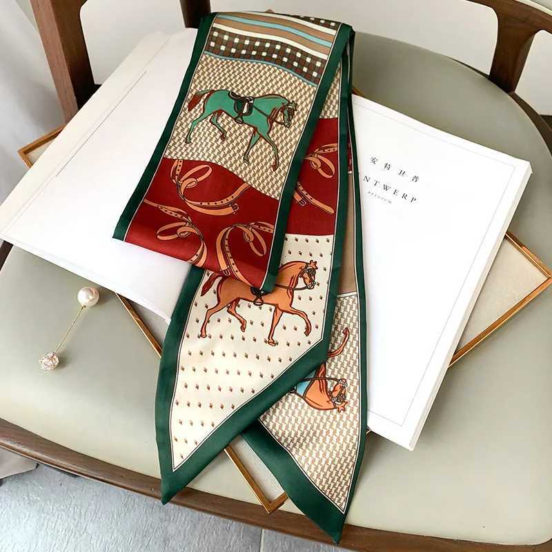 Long Silk Bag Tie Neck Skinny Scarf Hairband Foard Horse Print Brand Lady Neckerchief Ribbon 2024 Spring New X260328