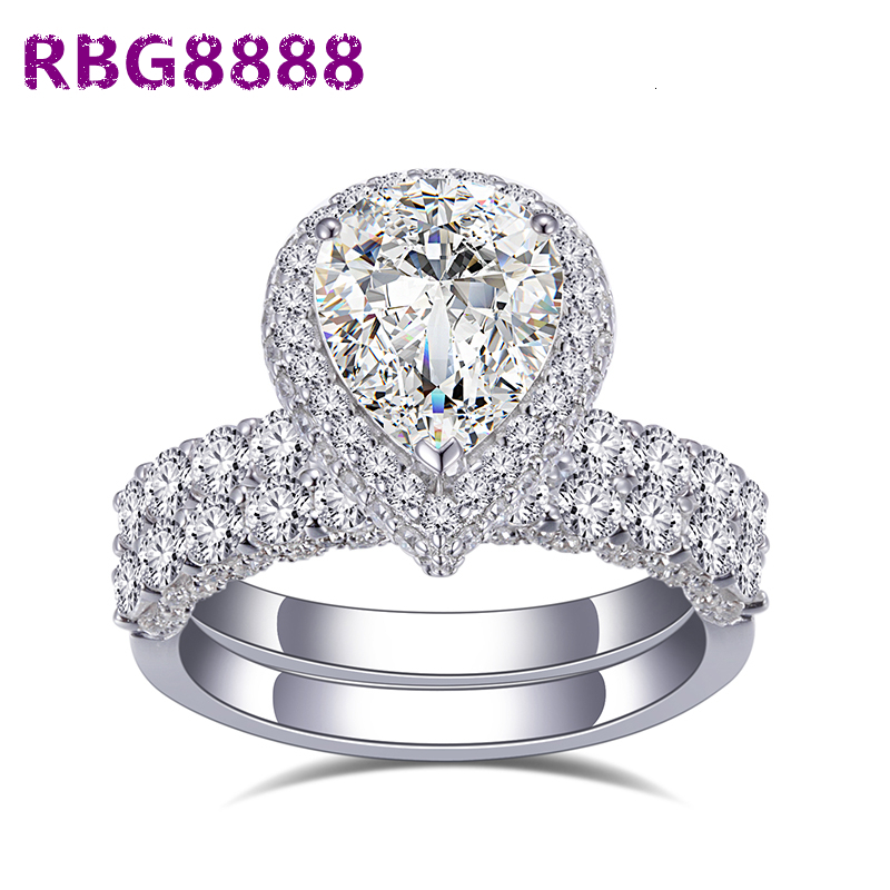 Messi Jewelry Luxury Design Wedding Engagement 925 Silver 14K Pear Cut Lab Diamond Halo Ring