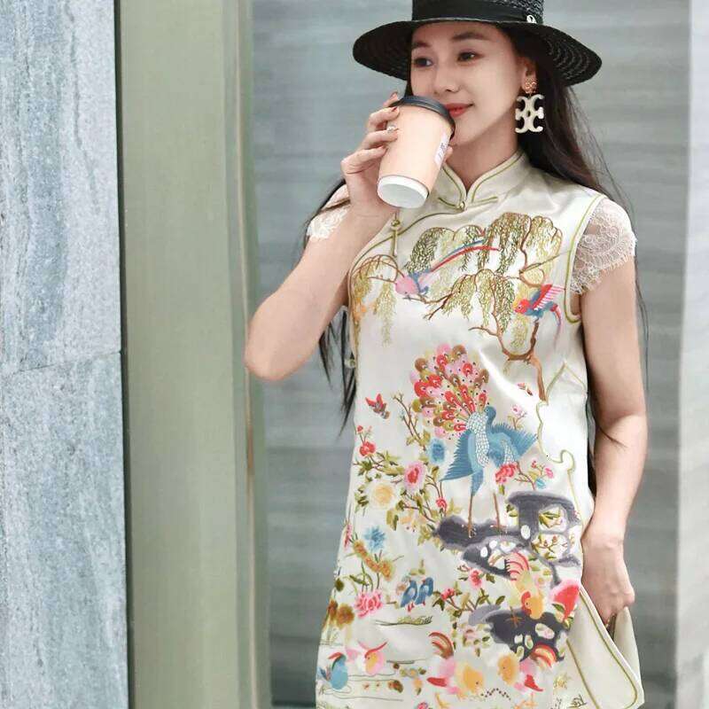 High-End Spring Summer New Women's Cheongsam Chinese Style Embroidery Slim Elegant A-Line Qipao Dress S-Xxl MAKOUFEI