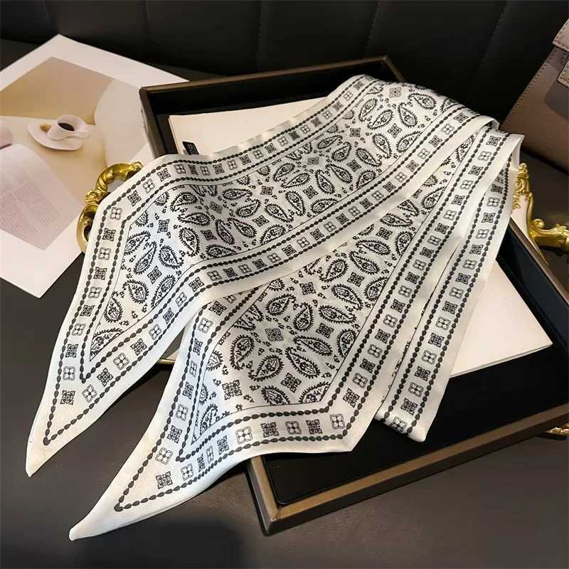 Women Silk Feeling Scarf Fashion Print Neckerchief Lady Hairbands Long Bag Handle Decoration Ties Foulard Head Band Z260330