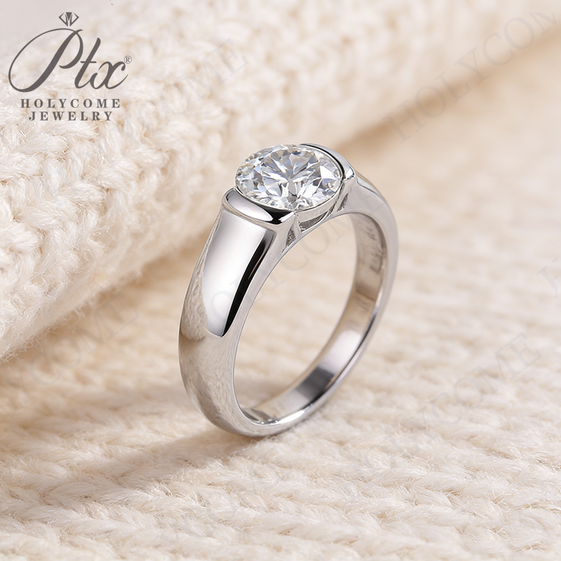 2CT Moissanite Ring Men 925 Sterling Silver 18K Gold Plated Half Bezel Setting D Color VVS1 Wedding Gift Comes with GRA Certificate