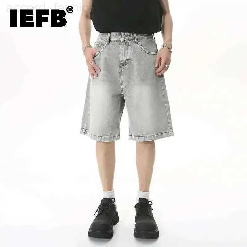 IEFB Summer Mens Casual Jeans Shorts Loose Mid High Waist Fashion Knee Lenght Denim Short Pants Vintage Male New Korean 9A8588 H260330