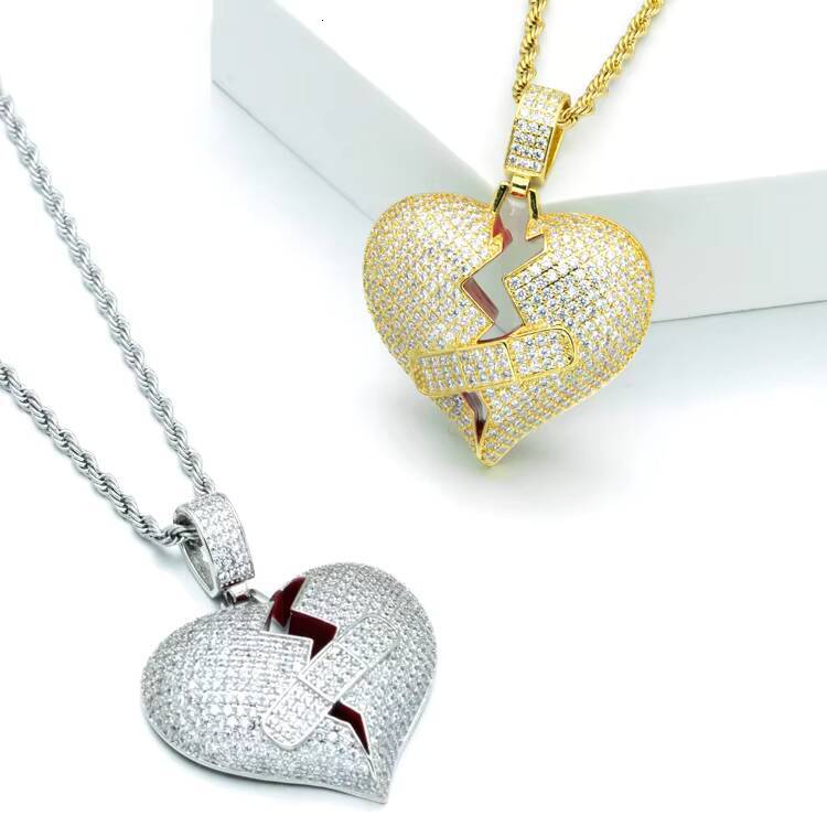 Moissanite Rapper Hip Hop Cuban Link Chain Iced Out Broken Heart Custom Pendant Necklaces