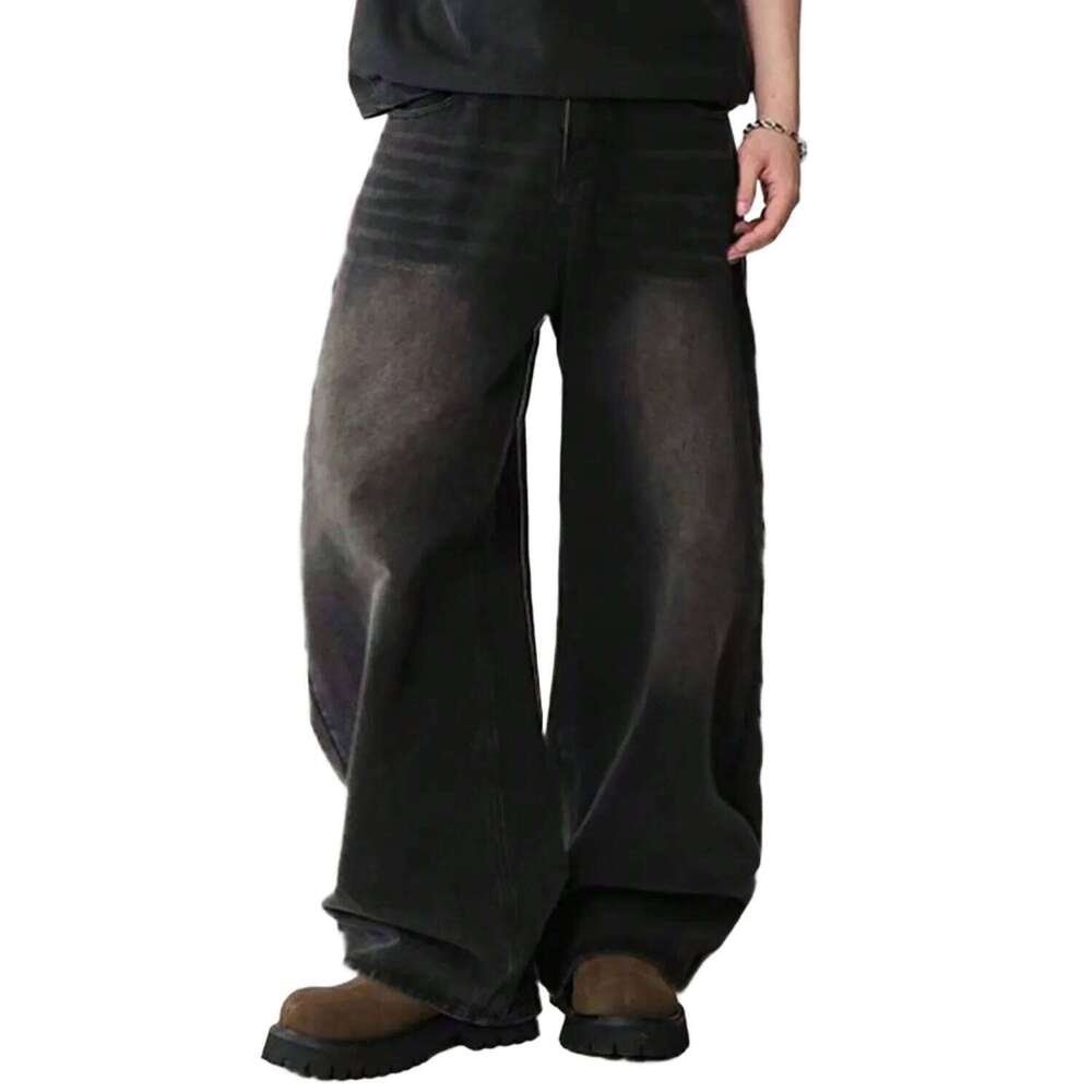Four Season Men's Korean Version Student Casual Pants High Street Straight Loose Wide Leg Jeans Black Gray Blue Baggy Jean 26Y0330