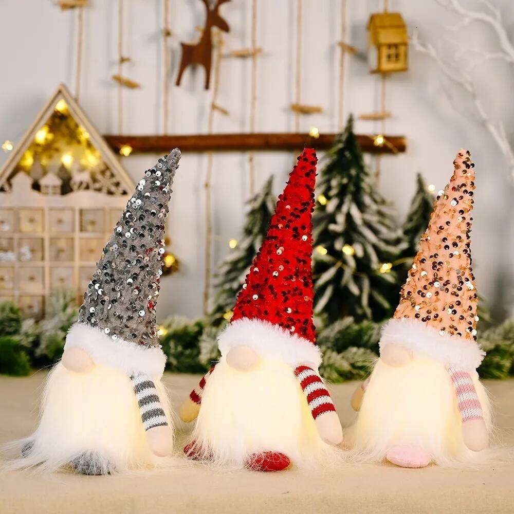 Glowing Knitted Gnome Doll with Led Night Light 30CM Christmas Decorations Home Xmas Tree Decor Navidad New Year 2025 Gift