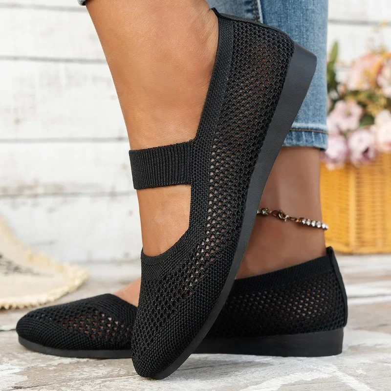 2024 Women Flats Shoes Slip on Knitting Loafers for Women Round Toe Single Shoes Hollow Out Fashion Mom Casual Shoes for Ladies 260323