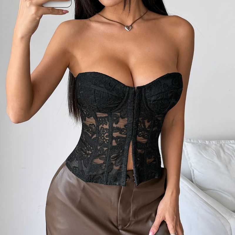 Fashion Lace Fishbone Vest Women Strapless Sleeveless Backless Slim Fit Solid Tube Top Summer Fashion Women Street Trendy Tanks 260313