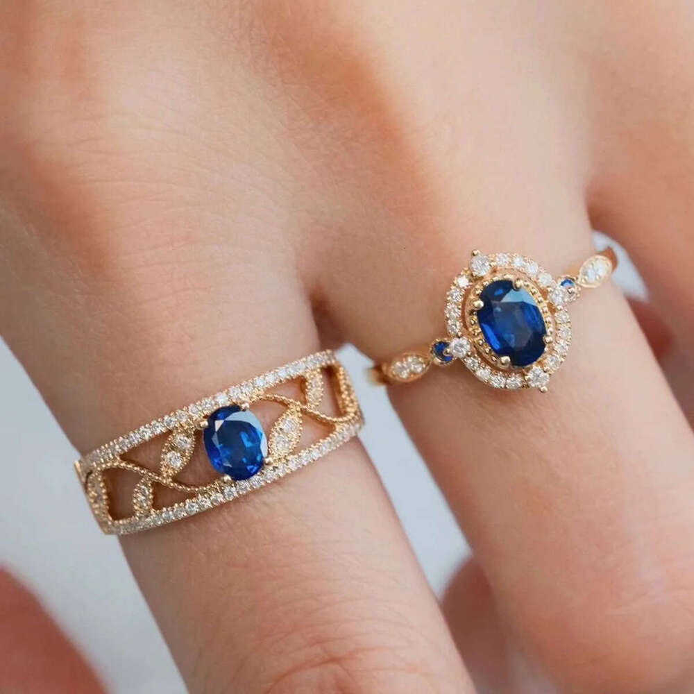 French vintage court style Design unique Sri Lankan sapphire inlaid ring for single Dainty or layered wear with a niche high-end feel