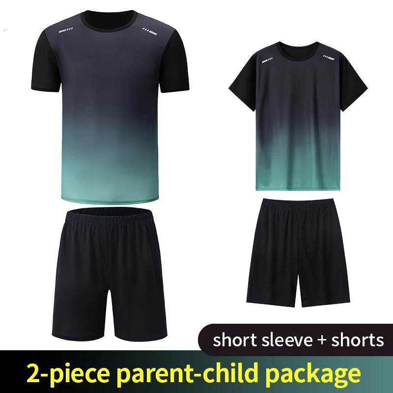 2-Piece Teenagers To Adults Parent-child Quick-drying Short-sleeved Sports Suit Mens Casual Round Neck Shirt Elastic Waist Pant 260330
