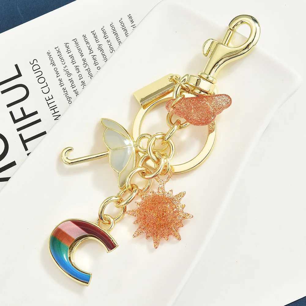 Creative Car Keychain Sun Umbrella Rainbow Letter Bag Decoration Fashionable and Trendy Pendant Z260330
