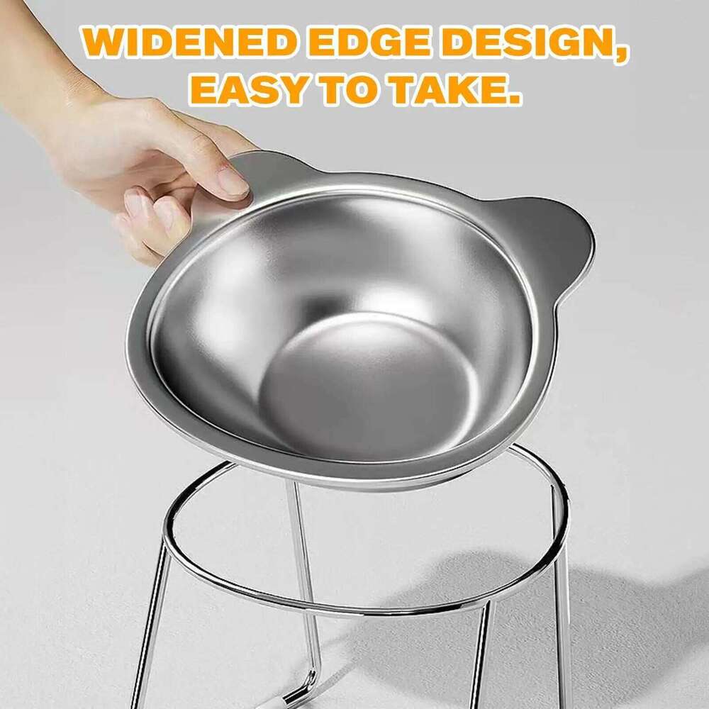 Stainless Steel Cat Bowl Raised Stand Design with Tilted Rims for Enhanced Neck Protection Durable Long-Lasting Pet Feeding Dish