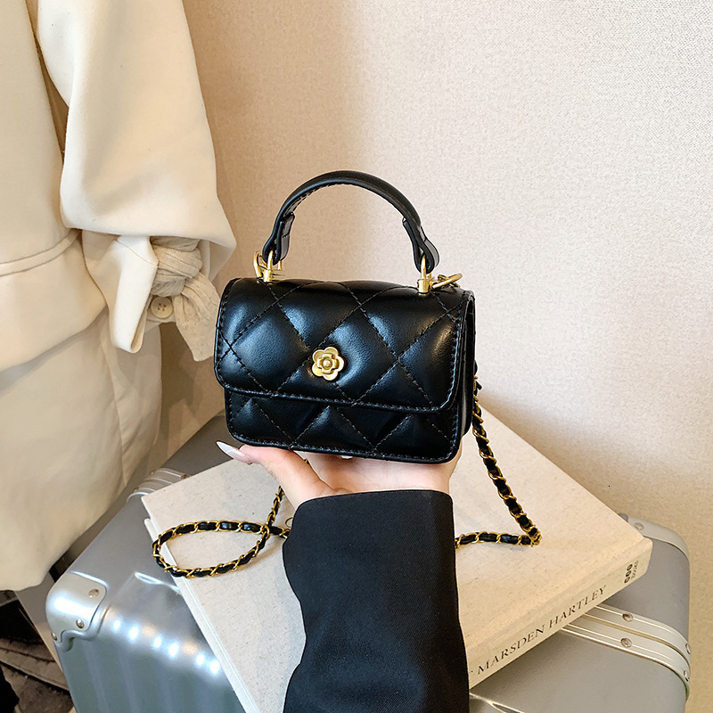 Free Shipping High Value Mini Quilted Crossbody Bag for Women Cute Small Handbag with Top Handle Chain Strap Flower Decor