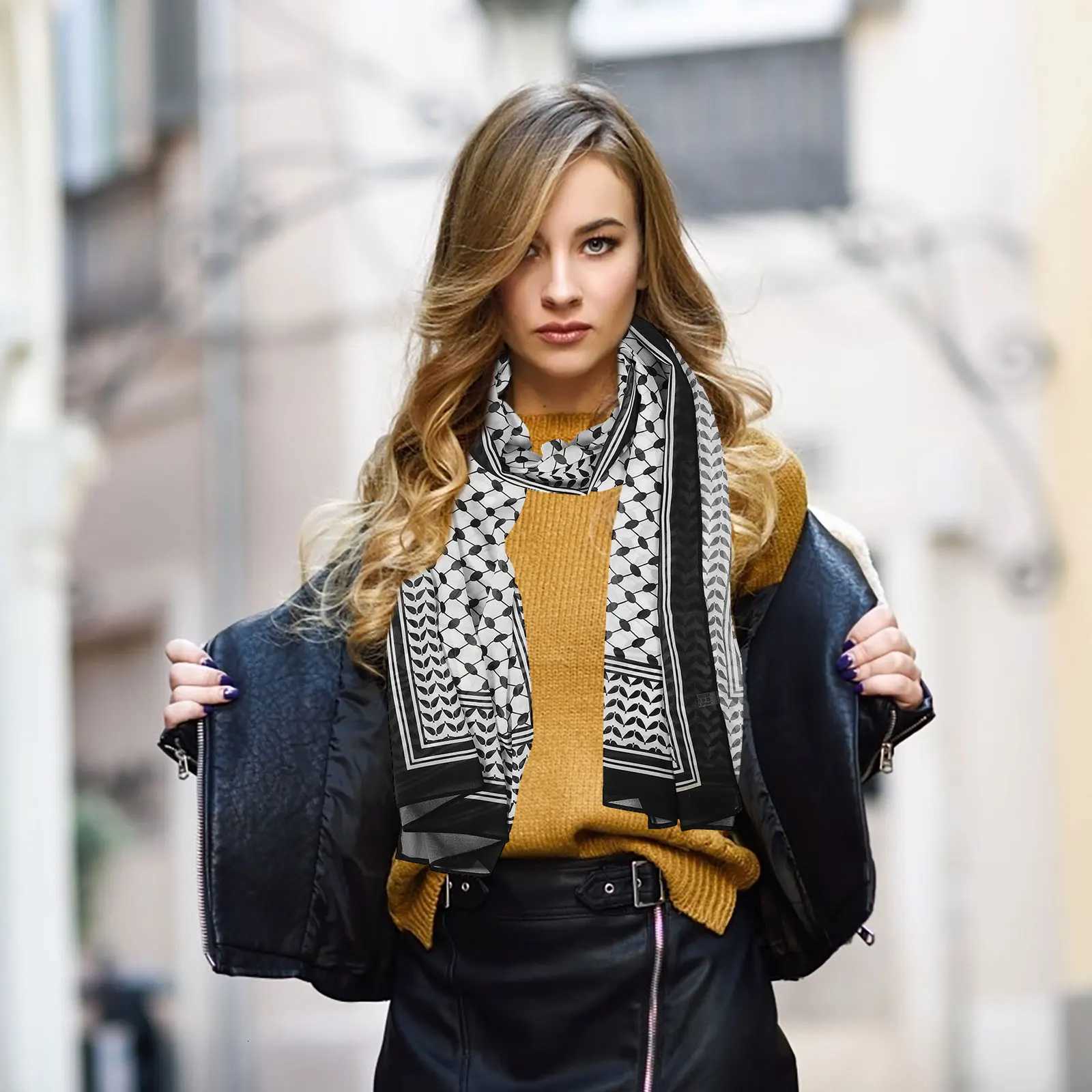 3D Printed Chiffon scarf Black White Bandana Arab Turkish Dubai Pstinian Turban Vintage Scarf For Men Fashion Shawl Neck X260328