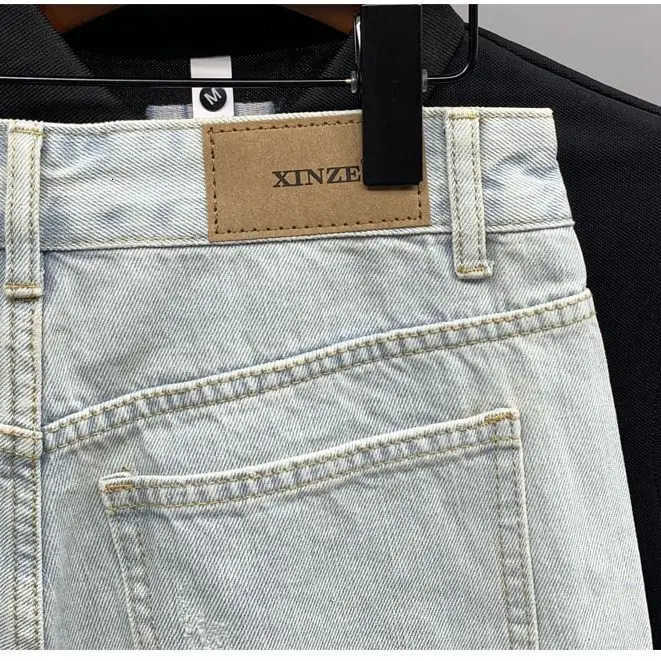 New 2025 Beggar Cat Whisker Big Hole Popular Pants Mens Summer Trendy Brand Washed Blue Denim Shorts Streetwear Ripped Jeans H260330