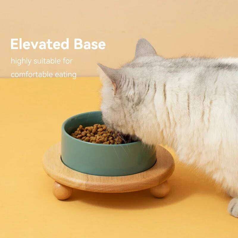 1800ML Ceramic Small Dog Food Water Bowl Elevated Cat Large Capacity Double Feeding Bowls with Wooden Stand Pet Drink Eat Feeder 26W0330