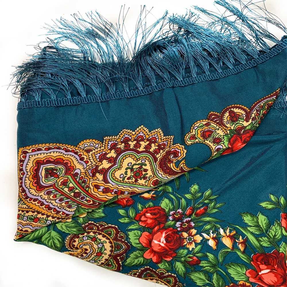 115115cm Luxury Floral Print Russian Square Scarf Wen Traditional Ukrainian Fringed Shawl Bandana Babushka Wraps X260328