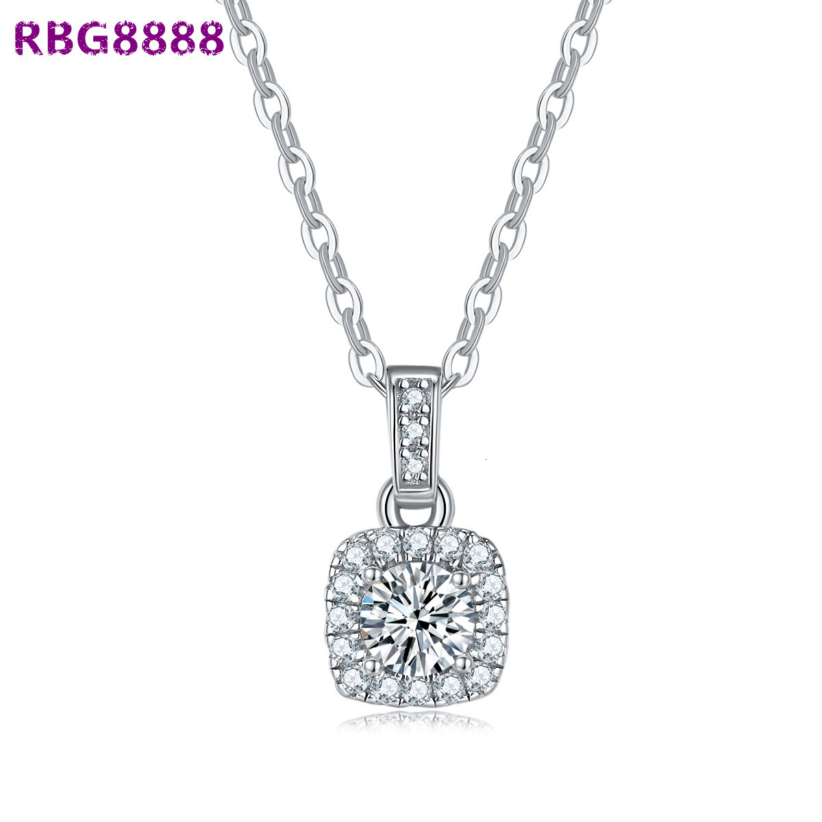 De Custom Luxury GRA Moissanite Square Pendant Necklace Women 925 Sterling Silver Link Chain Necklace 10mm Pendant Silver Chain