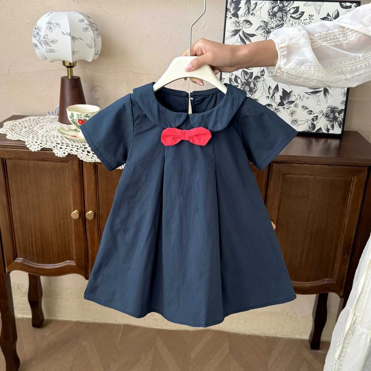 Girls Dress New Summer Style Solid Color Dark Color Childrens Fashionable Doll Collar Princess Dress Cotton DressT260330