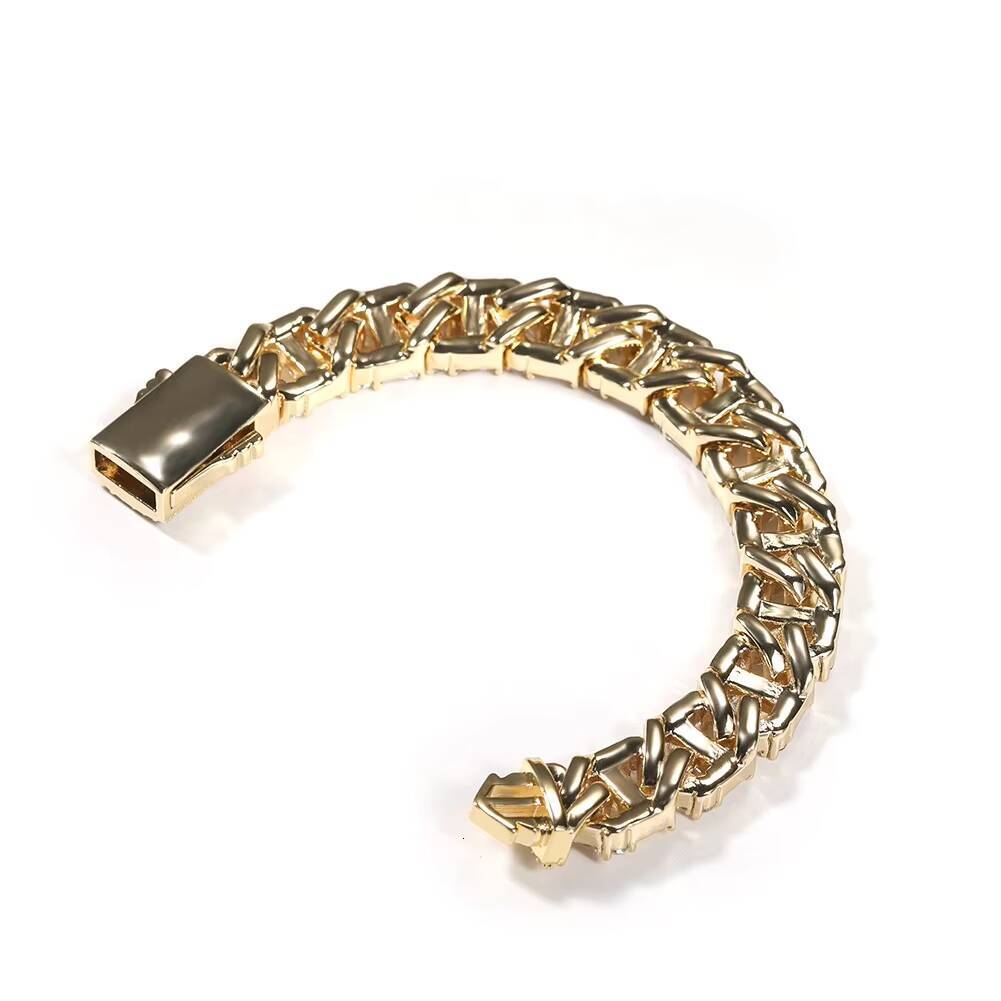 Hot Sale Ins 18K Gold Plated Cuban Bracelet 13mm Cuban Link Chain Iced Out Rectangle CZ Hip Hop Jewelry Men Silver Gold Bracelet