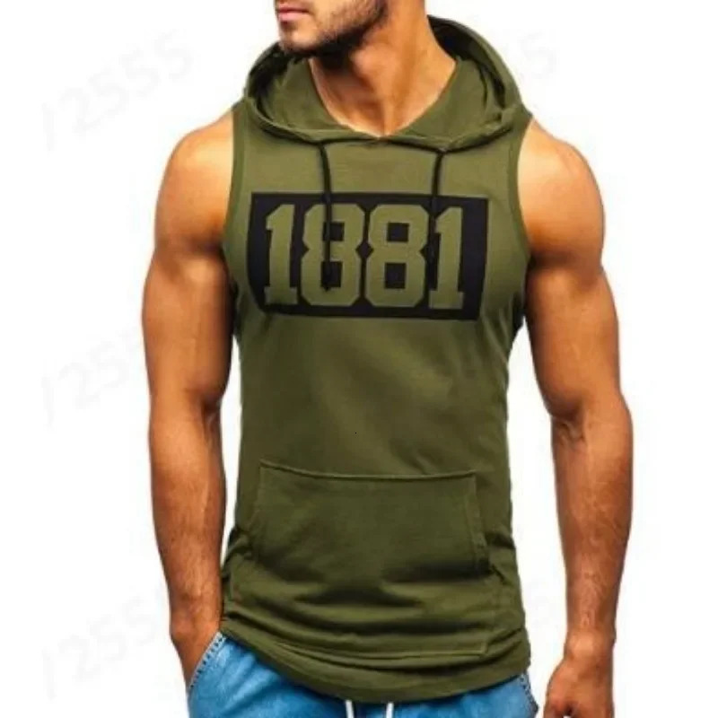 Mens Hooded Tank Tops Gym Workout Training Hoodies Sleeveless Bodybuildng Muscle Cut Off TShirt with Pocket 260312