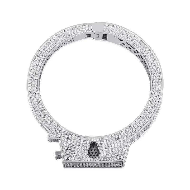 Bling Iced Out Handcuffs Bracelet Moissanite Copper 18k Gold Plated Moissanite Handcuffs Bangles