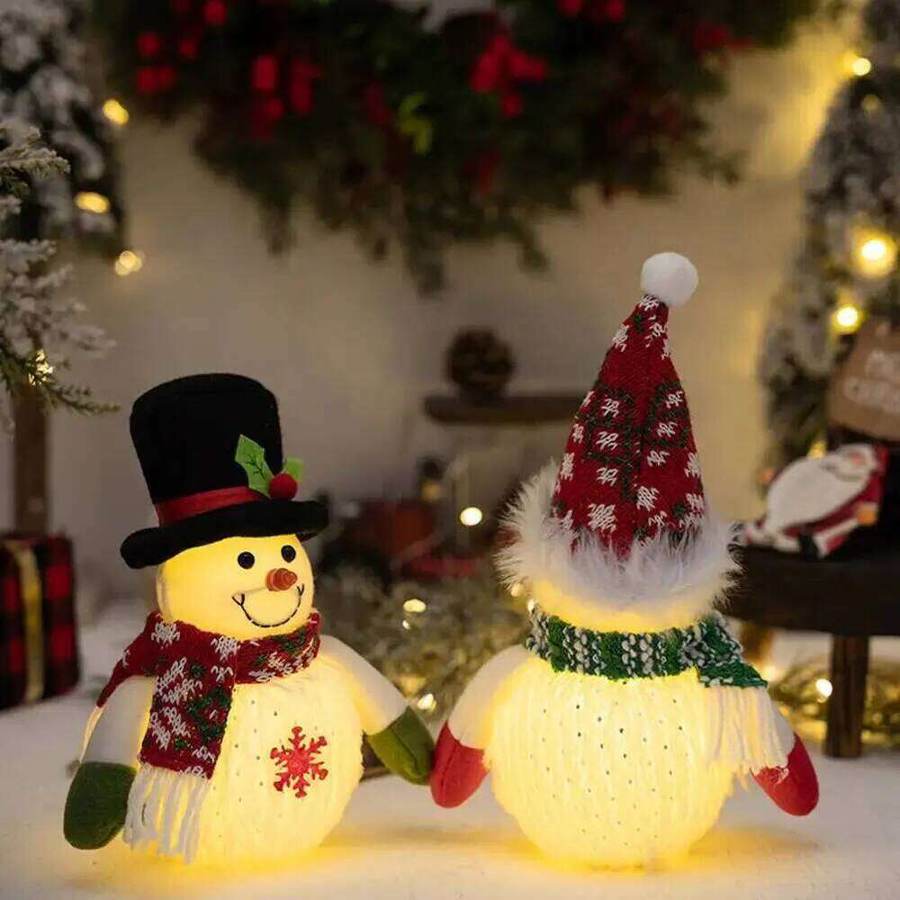 Glowing Xmas Snowflake Lighted Snowman Figurine Decorative Item Snowmen with Top Hat Christmas Gift