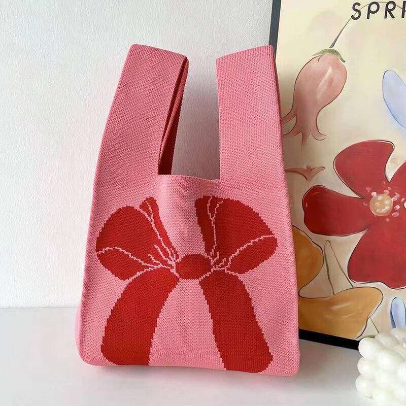 Chinese Embroidery Women Handmade Knot Wrist Cnew Bowknot Knit Handbags Asual Small Bow Tote Bag Girls Reusable Shopping Bags Clutch Bags
