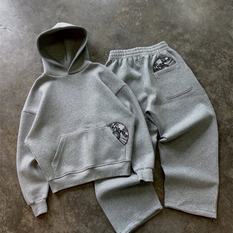 Street wear punk hip hop men suit Y2K American gothic Harajuku embroidery jumper oversized casual loose sports suit 260327