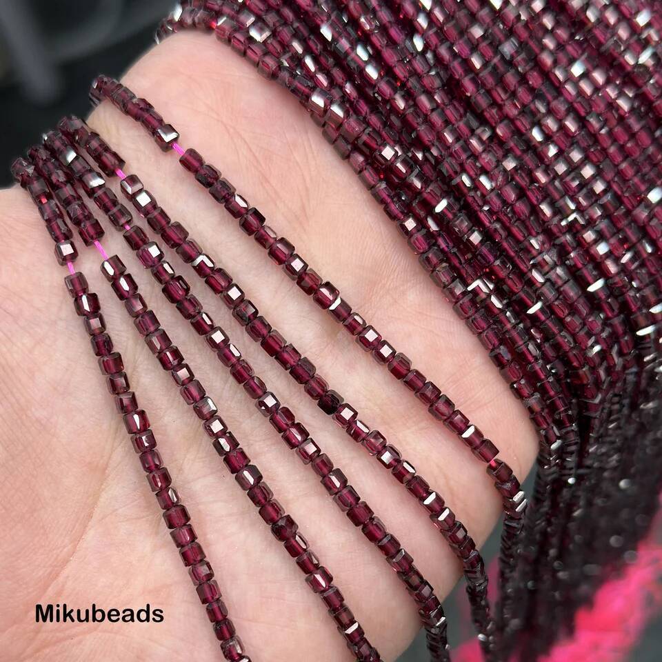 Natural Brazil Red Garnet 2.7*2.7mm Faceted Cube Loose Beads Jewelry Making DIY Bracelet Necklace Strand For Woman