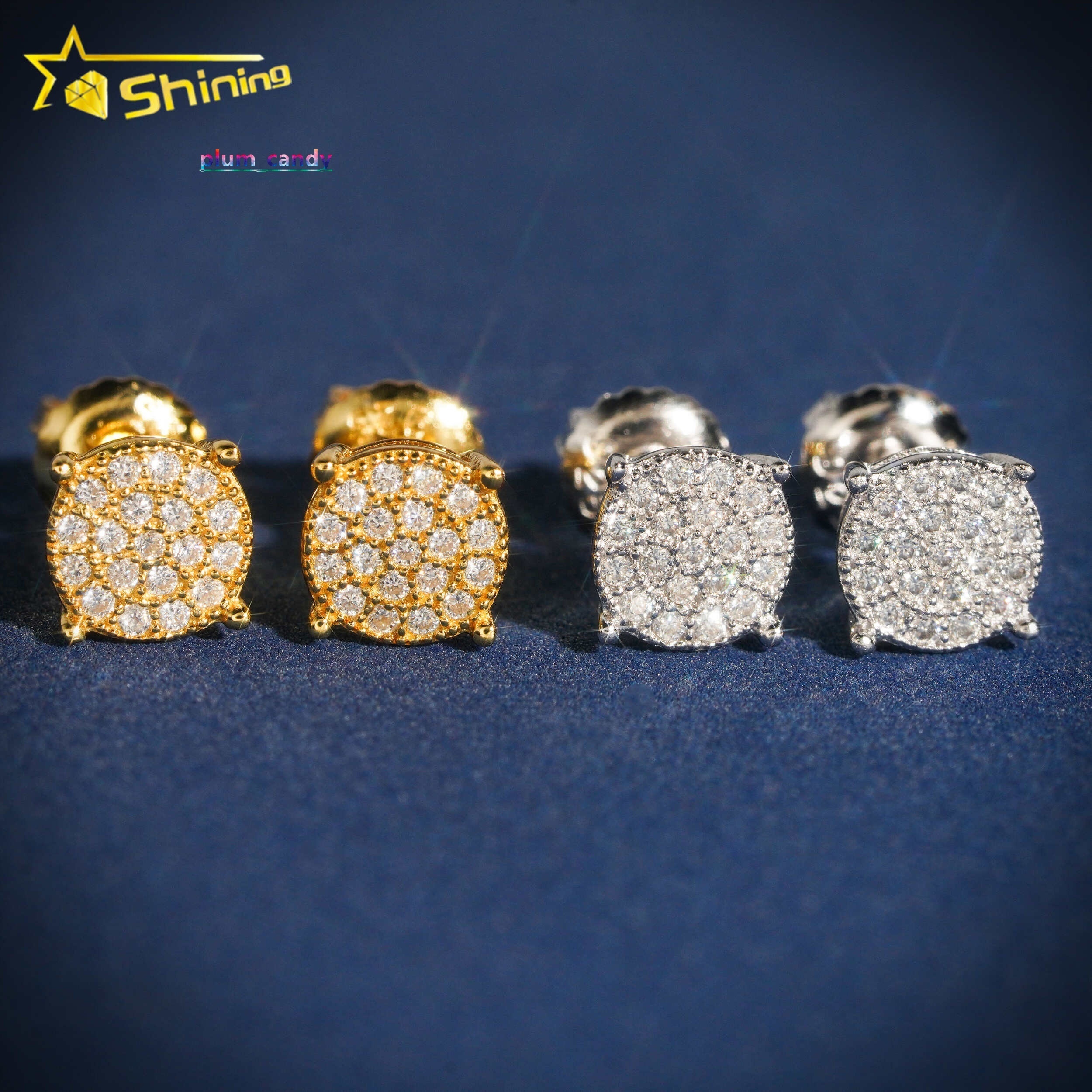 Hot Sale Screw Back 10k Real Gold Hip Hop Lab Grown Diamond Ear Studs Mens Moissanite Earrings