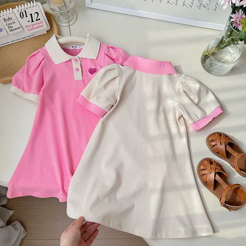 2026 Summer Stylish Girls Polo Shirt Dresses 1-7Y Trendy Embroidered Heart Lapel Dress for Kids Childrens Clothing OutfitT260330
