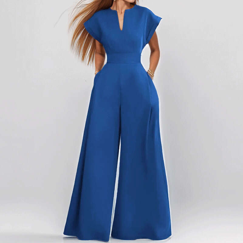 2026 Spring New Collecion: Cross-Border European American Foreign Trade Women's Clohing - Fashionable and Elegan V-Neck Solid Color Slim-Fi Wide-