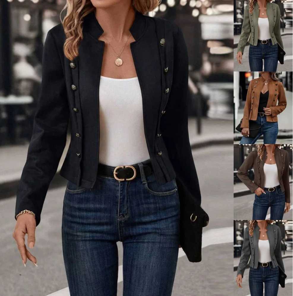 Womens Faux Suede Jacket Open Front Jacket Coat Double-Breasted Buttons Casual OuterwearT260328