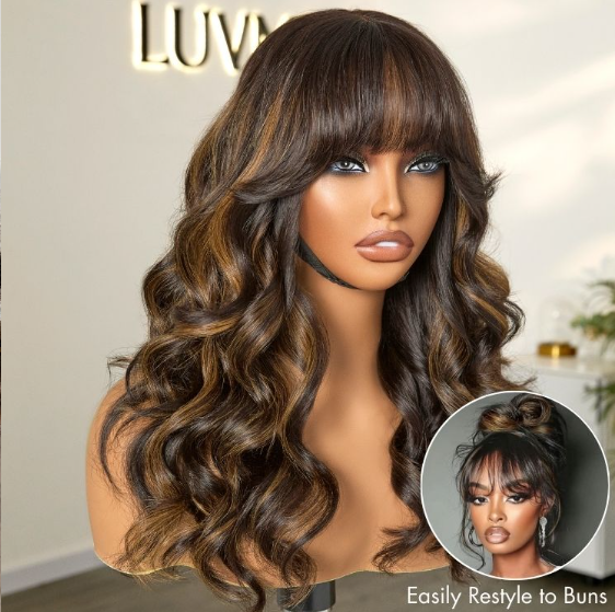 Highlight Blonde Short Bob Lace Wig With Bangs Body Wave Human Hair Wigs Brazilian Remy Hair 13x4 HD Lace Wigs Loose Wave Wigs Glueless Pre Plucked We