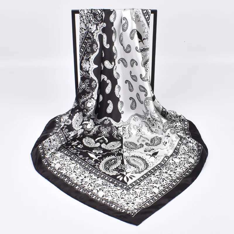 90cm Black and White Color-blocked Cashew Print Scarf for Wen Fashionable Silk Scarf for Temperament Versatile Shawl scarf X260328