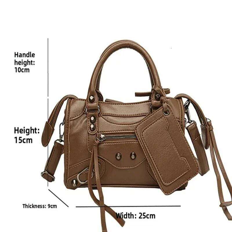 Rivet Motorcycle High End Large Capacity Shoulder Textured Leather Crossbody Bag Fashionable Casual Women S Handbag Liksusie