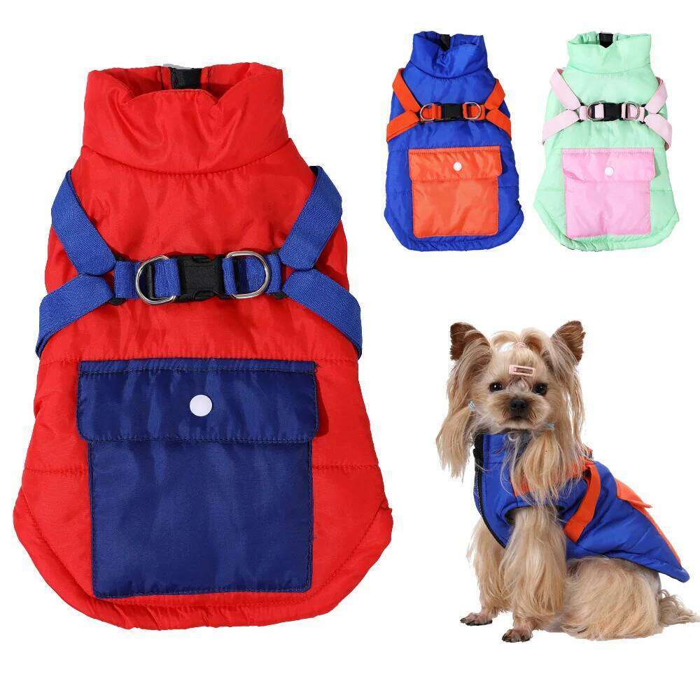 Winter Warm Fleece Pet Dog Clothes For Small Medium Dogs Cats Windproof Puppy Jacket with Harness Chihuahua Bulldog Pug Outfits