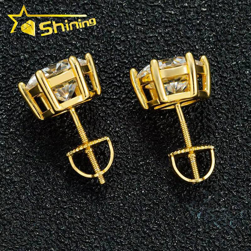 Classical 6 Prongs Earrings GRA Moissnaite Pass Diamond Tester 925 Sterling Silver Moissanite Screw Back Stud Earrings