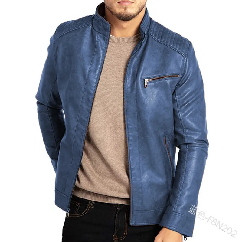 Mens PU Leather Jacket Stand-Up Collar Punk Motorcycle Style Fashion European American Teenagers Male Outerwear 260327