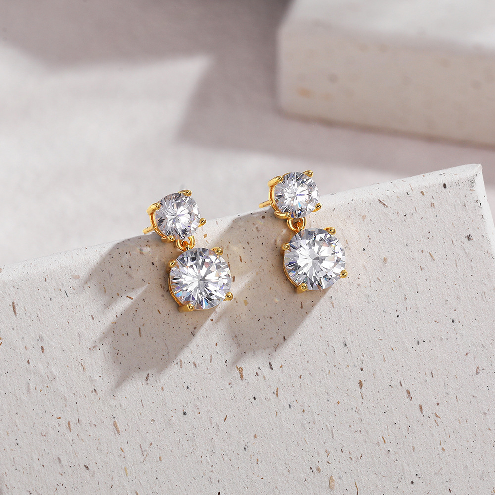 18K gold zircon simple basic large small double imitation diamond earrings ins-style European and American earrings