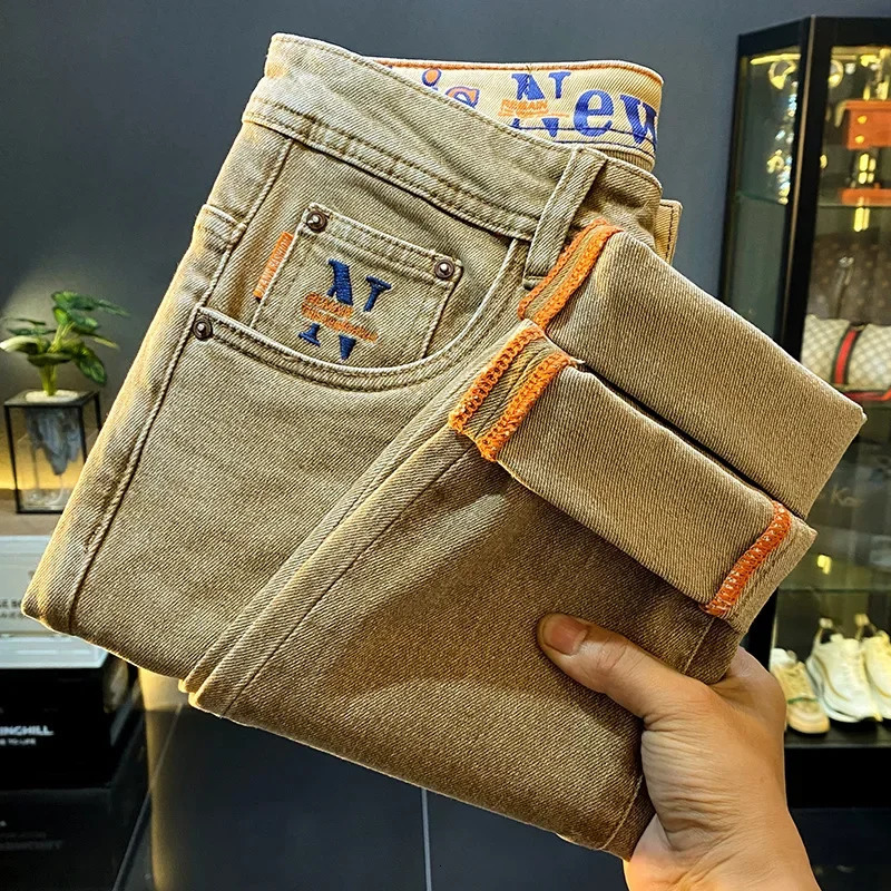 Fashion Stretch Slim Fit Jeans For Men American High-End Straight Casual Retro Cotton Versatile Denim Pants 260326